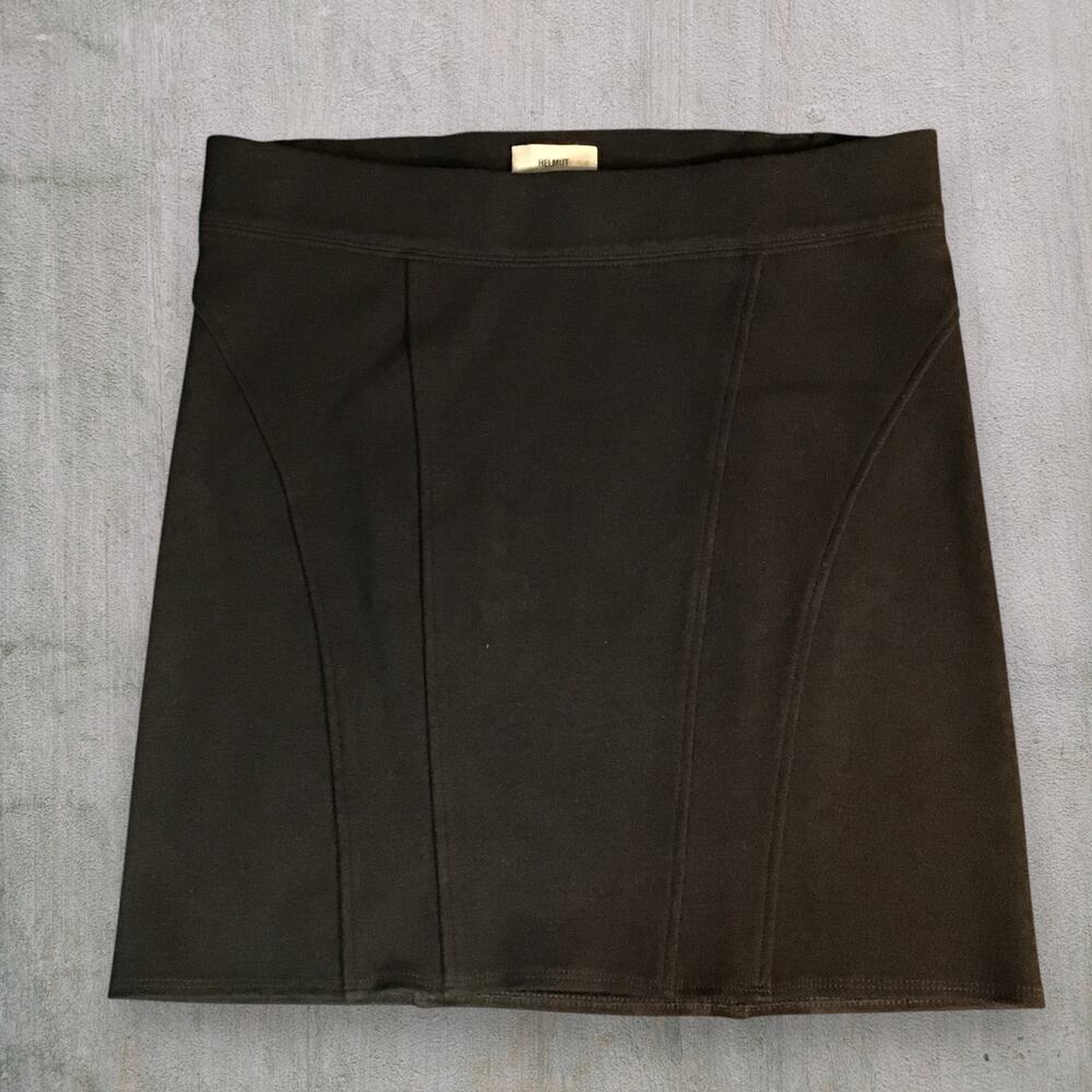 Helmut Black Structured Ponte Mini Skirt‎ L Minimalist Modern Capsule Wardrobe
